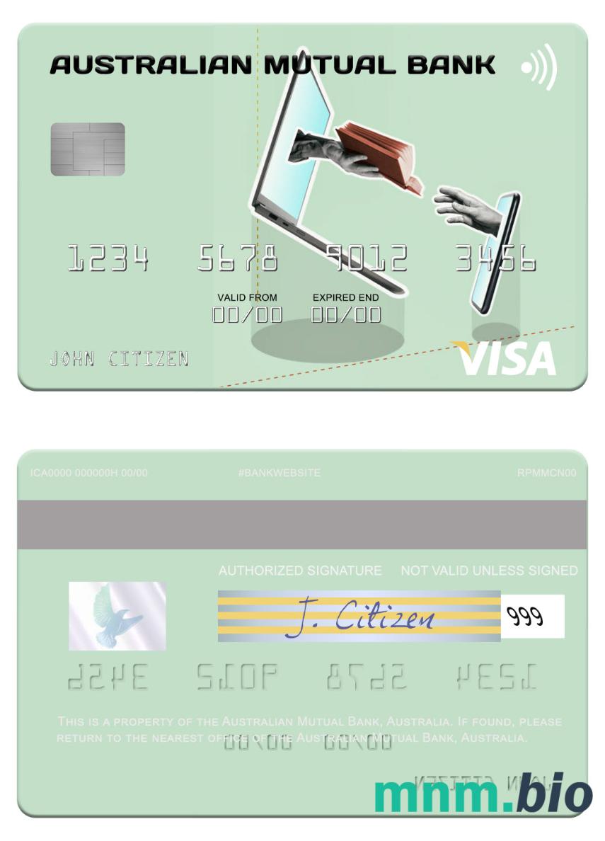 Australia Australian Mutual Bank przykład karty visa w formacie PSD